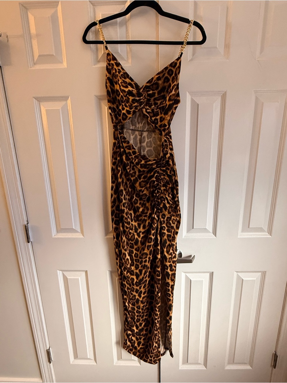 Fashion Nova Leopard Print Cutout Slip Dress in Brown and Black